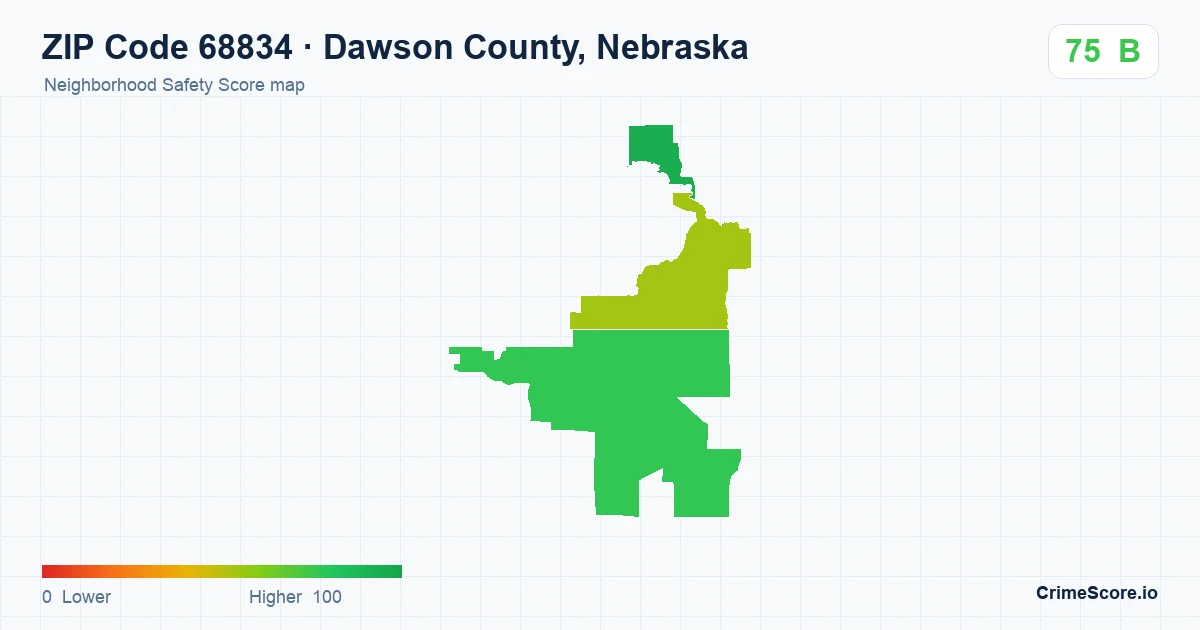 ZIP Code 68834 in Dawson County, Nebraska neighborhood Safety Score map