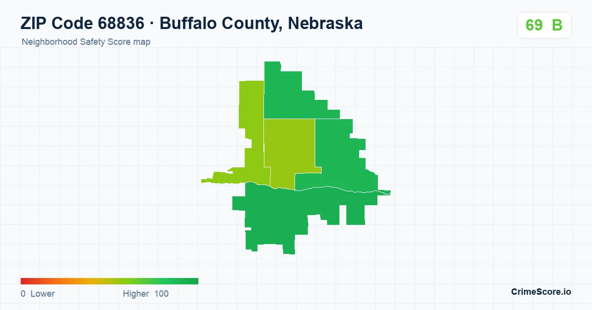 ZIP Code 68836 in Buffalo County, Nebraska neighborhood Safety Score map