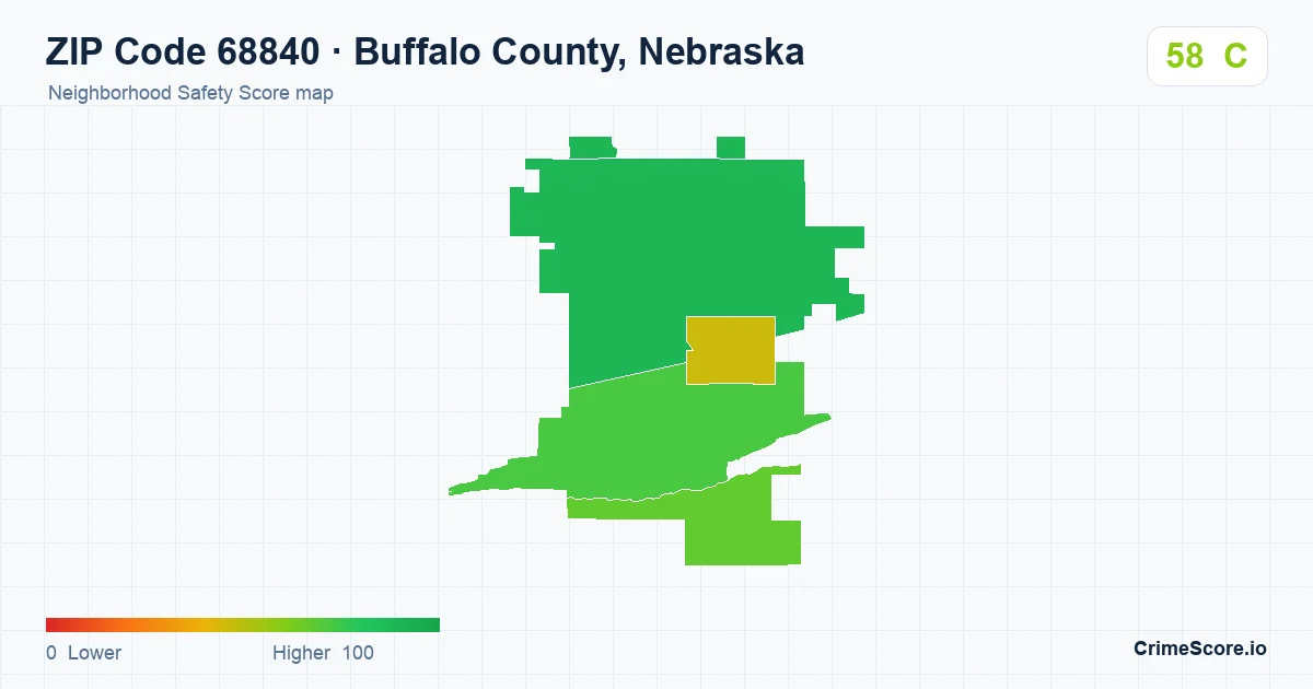 ZIP Code 68840 in Buffalo County, Nebraska neighborhood Safety Score map