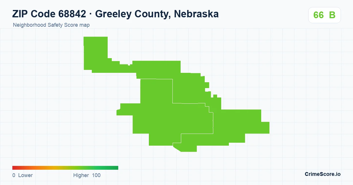 ZIP Code 68842 in Greeley County, Nebraska neighborhood Safety Score map