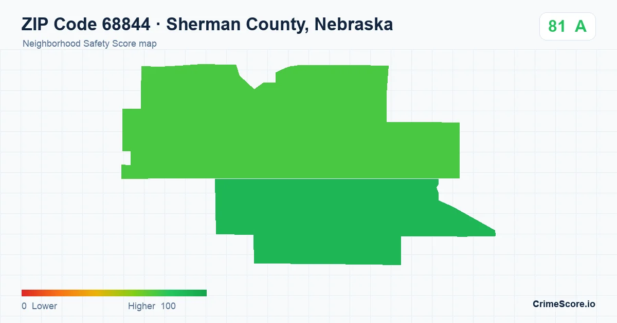 ZIP Code 68844 in Sherman County, Nebraska neighborhood Safety Score map