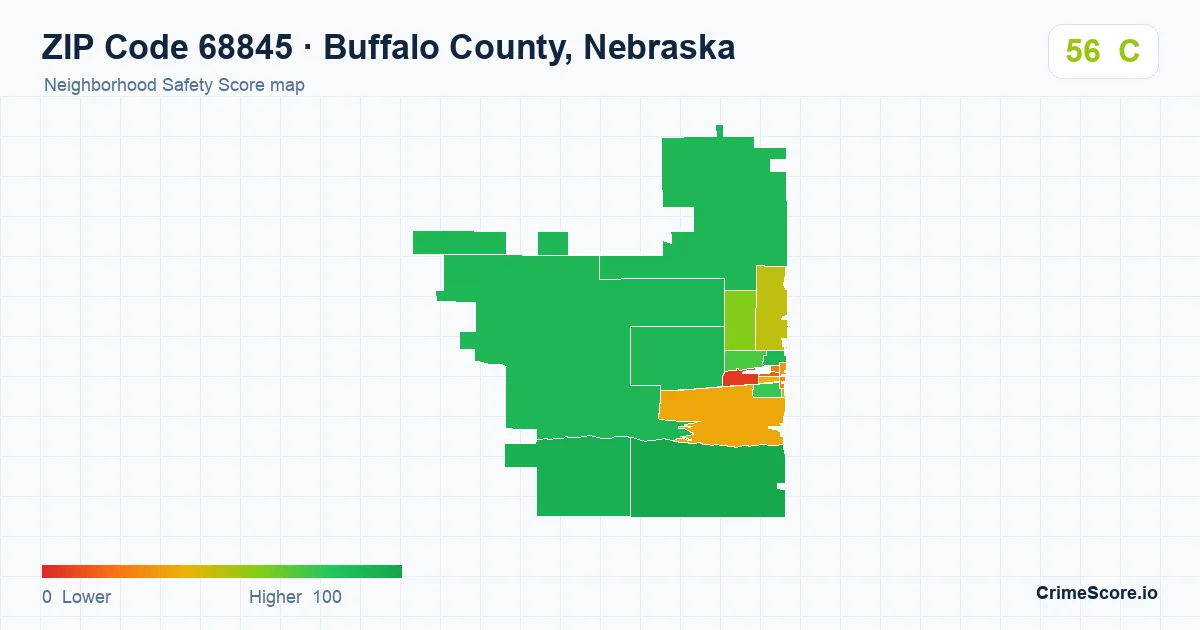 ZIP Code 68845 in Buffalo County, Nebraska neighborhood Safety Score map