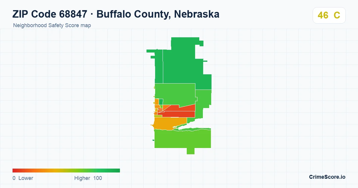 ZIP Code 68847 in Buffalo County, Nebraska neighborhood Safety Score map