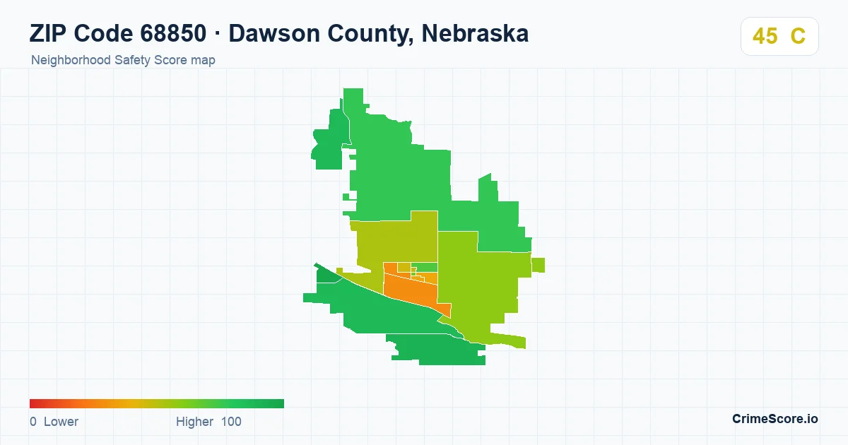 ZIP Code 68850 in Dawson County, Nebraska neighborhood Safety Score map