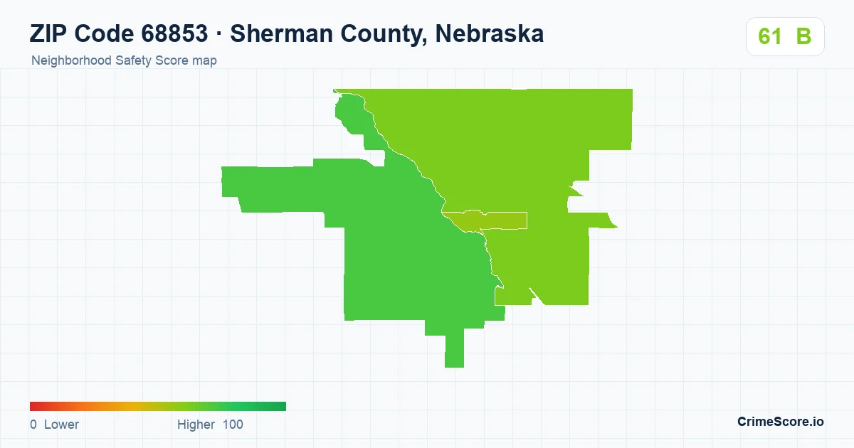 ZIP Code 68853 in Sherman County, Nebraska neighborhood Safety Score map