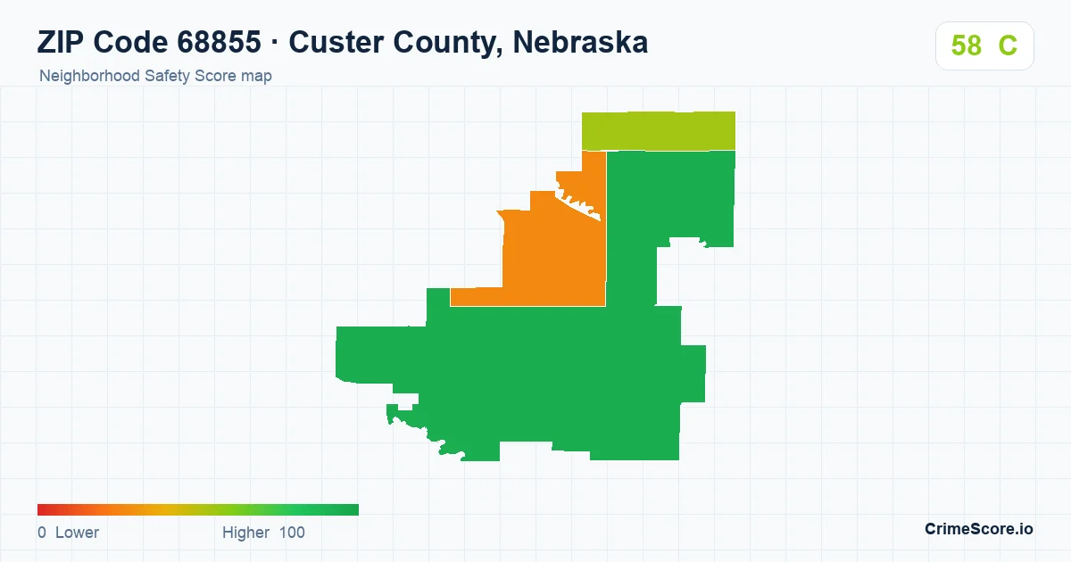 ZIP Code 68855 in Custer County, Nebraska neighborhood Safety Score map