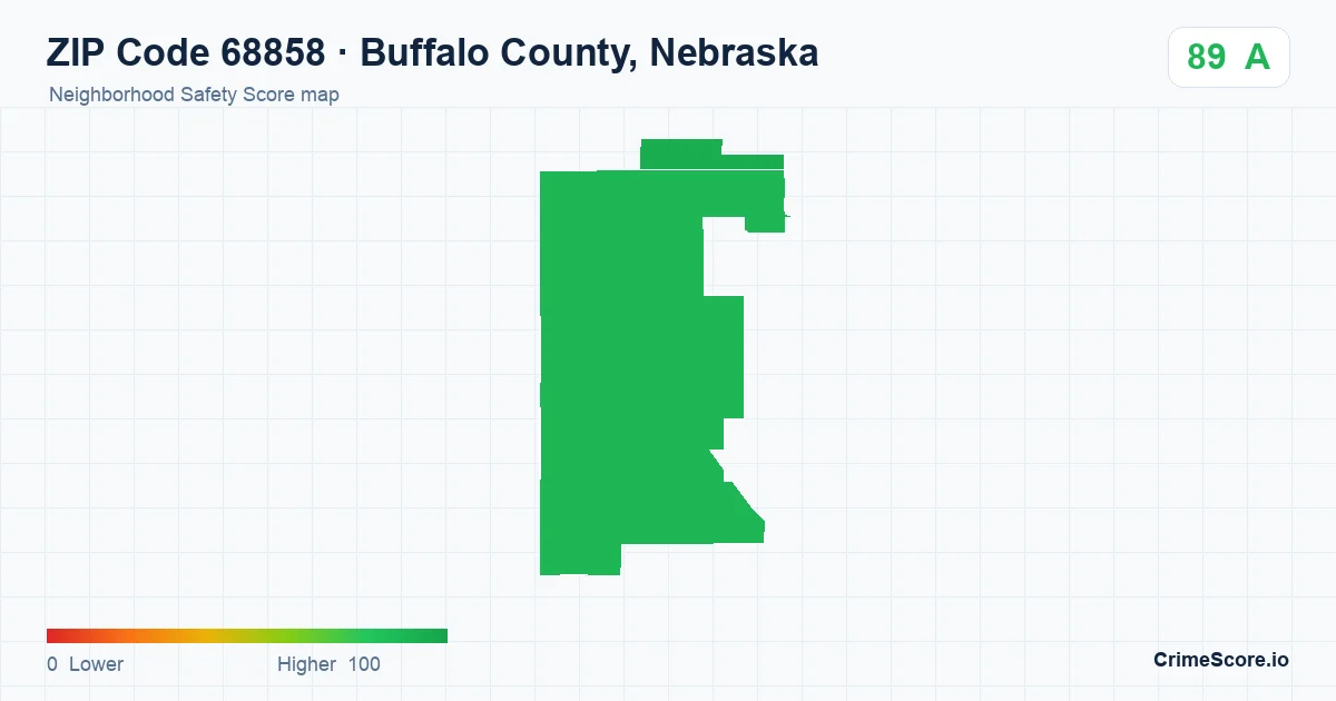 ZIP Code 68858 in Buffalo County, Nebraska neighborhood Safety Score map