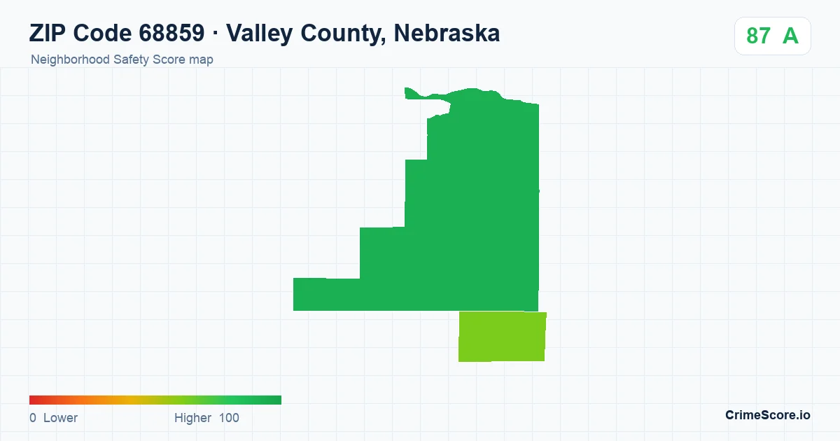 ZIP Code 68859 in Valley County, Nebraska neighborhood Safety Score map
