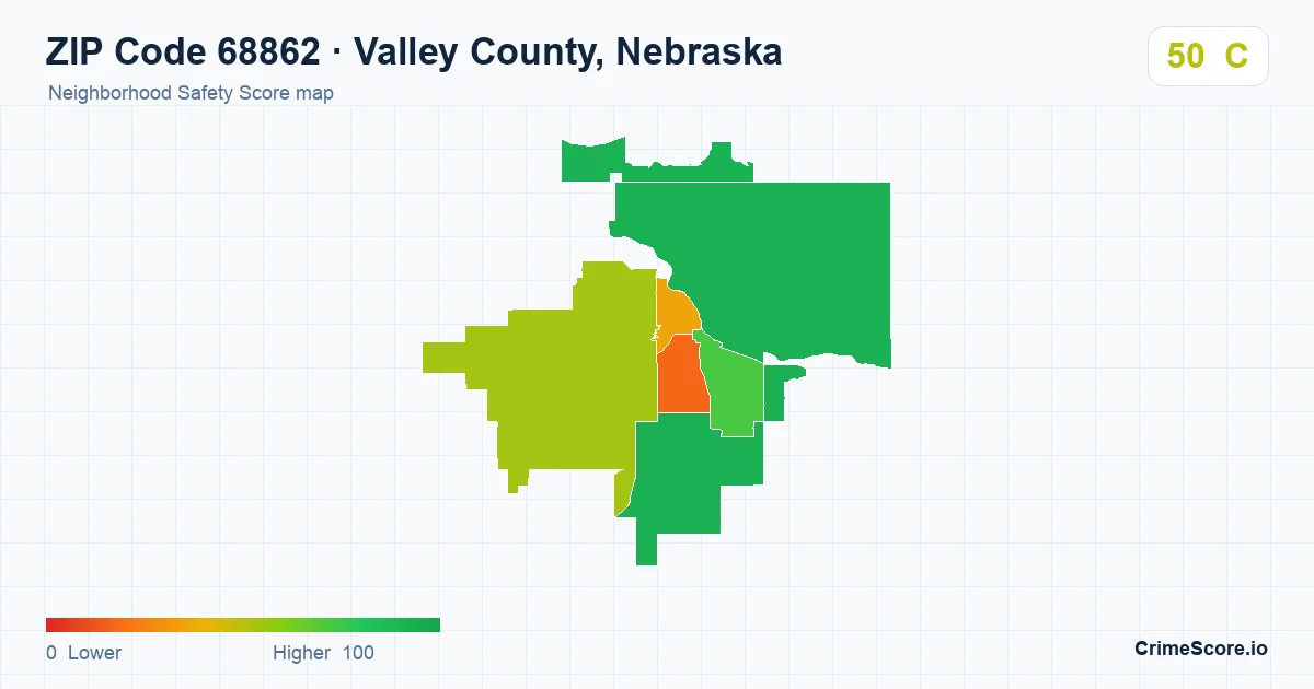 ZIP Code 68862 in Valley County, Nebraska neighborhood Safety Score map
