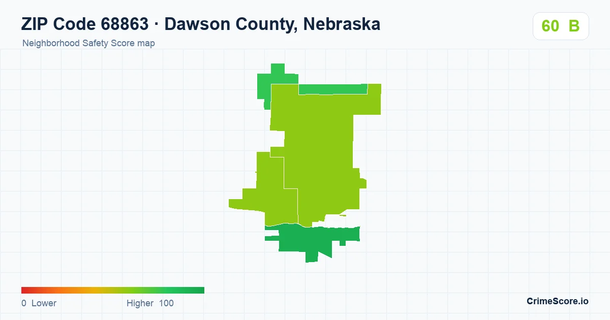 ZIP Code 68863 in Dawson County, Nebraska neighborhood Safety Score map