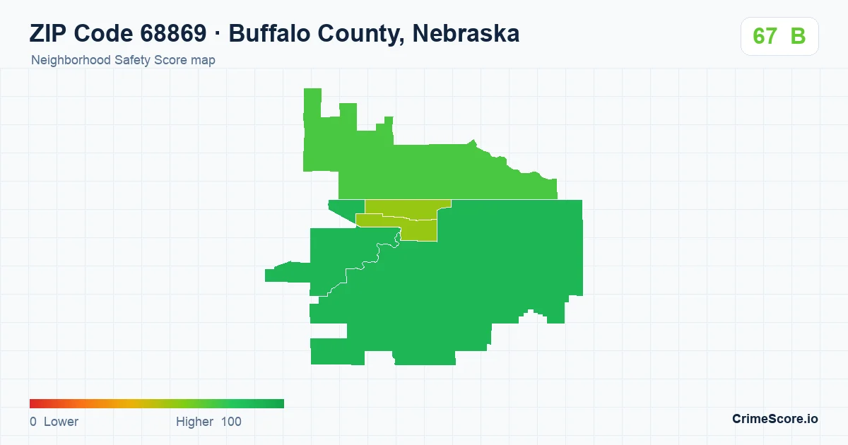 ZIP Code 68869 in Buffalo County, Nebraska neighborhood Safety Score map