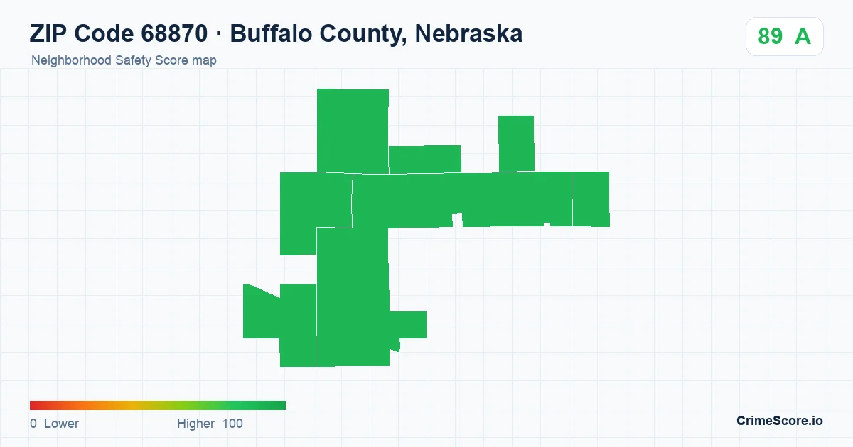 ZIP Code 68870 in Buffalo County, Nebraska neighborhood Safety Score map