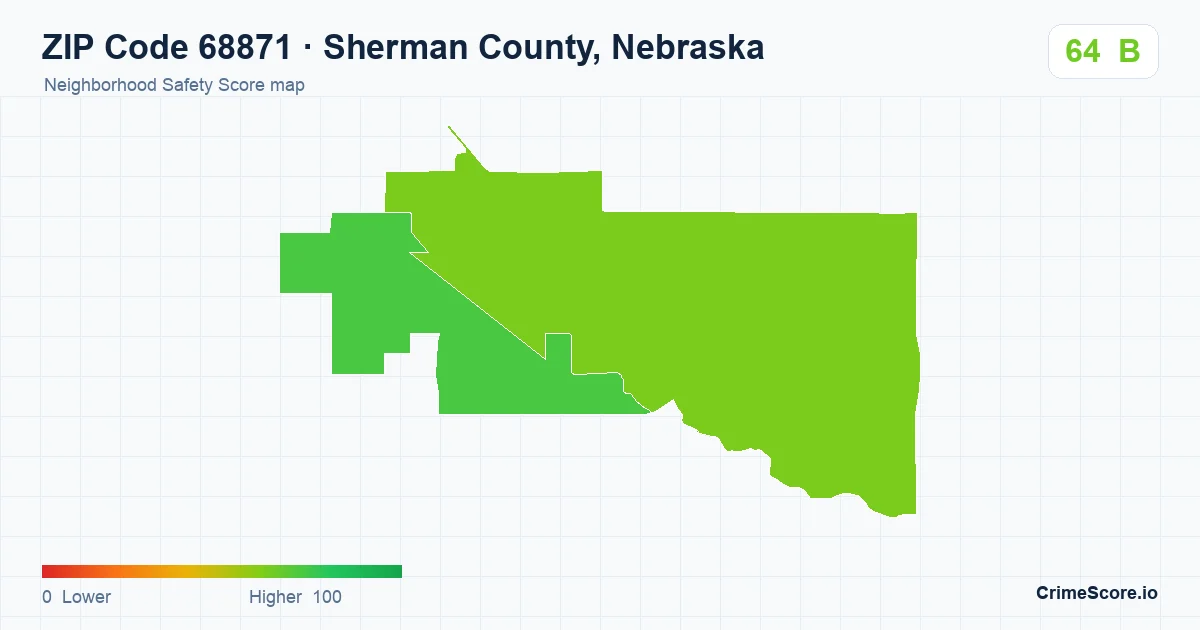 ZIP Code 68871 in Sherman County, Nebraska neighborhood Safety Score map