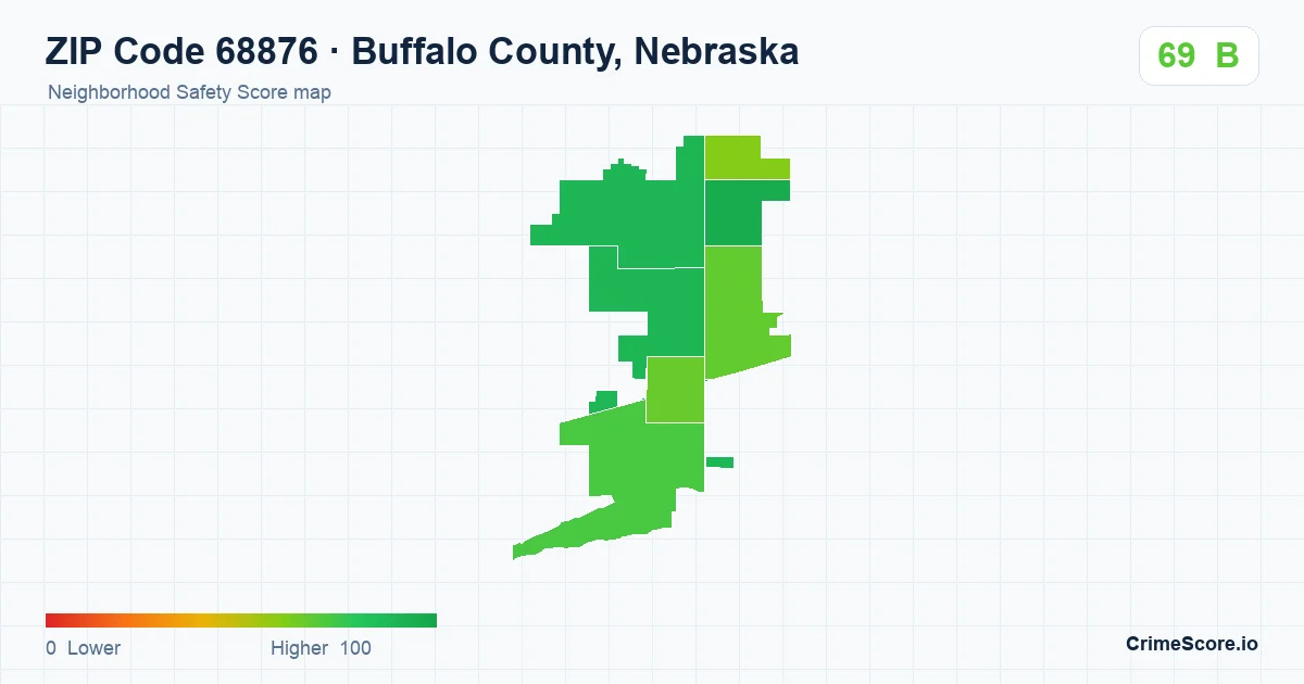 ZIP Code 68876 in Buffalo County, Nebraska neighborhood Safety Score map