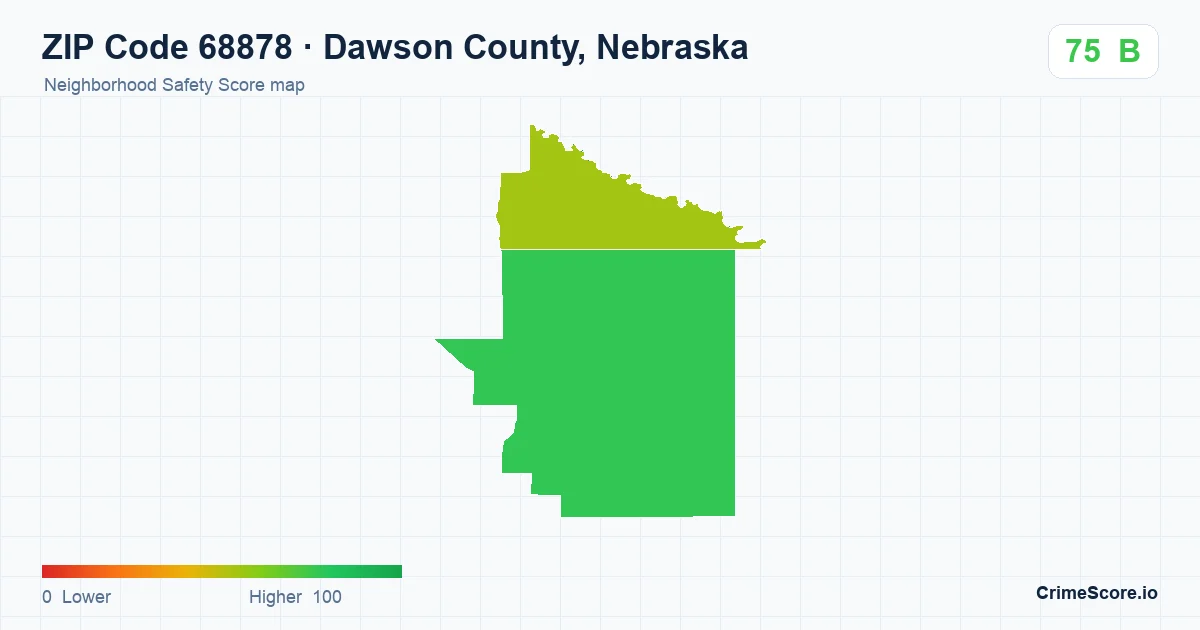 ZIP Code 68878 in Dawson County, Nebraska neighborhood Safety Score map