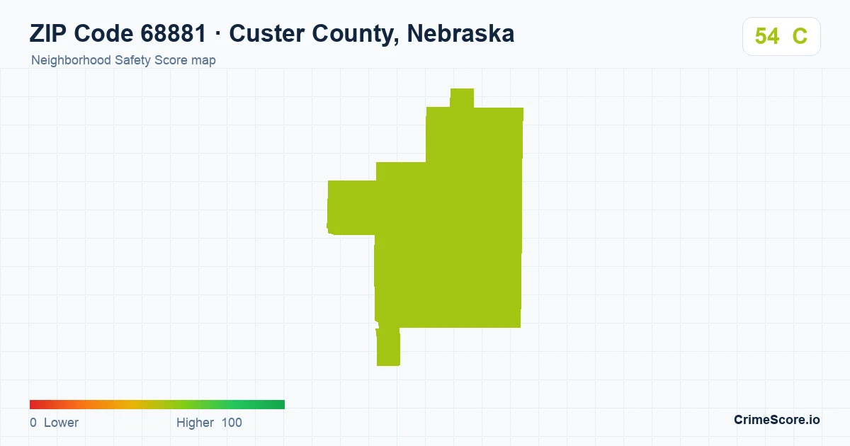 ZIP Code 68881 in Custer County, Nebraska neighborhood Safety Score map