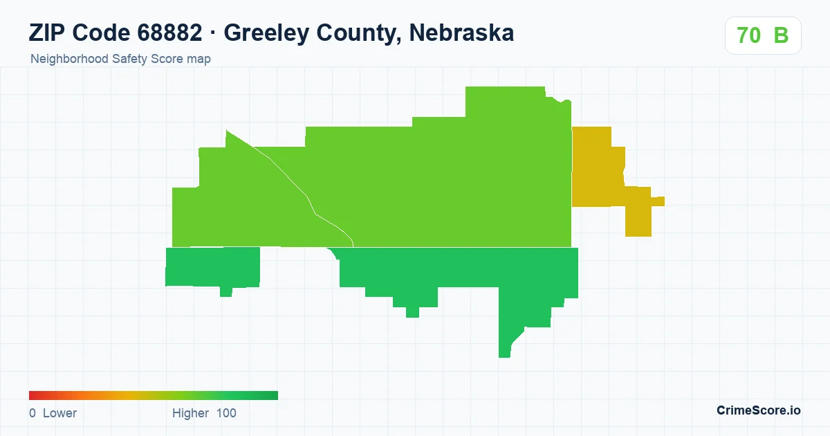ZIP Code 68882 in Greeley County, Nebraska neighborhood Safety Score map