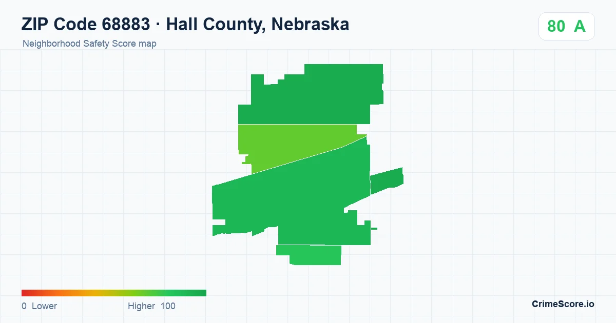 ZIP Code 68883 in Hall County, Nebraska neighborhood Safety Score map