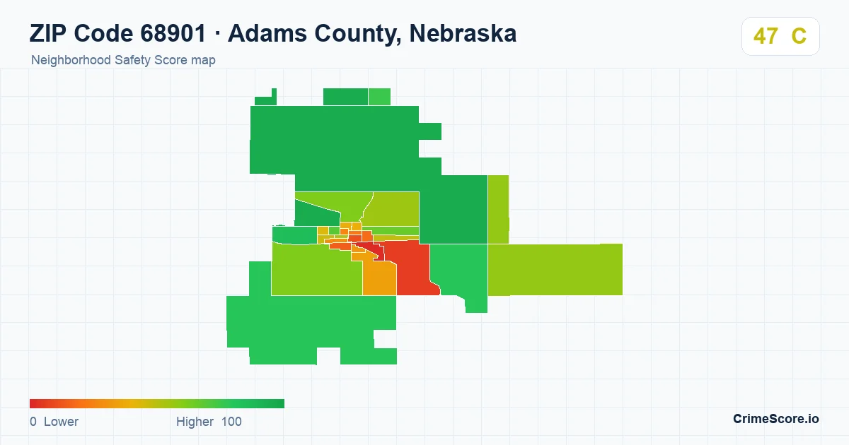 ZIP Code 68901 in Adams County, Nebraska neighborhood Safety Score map