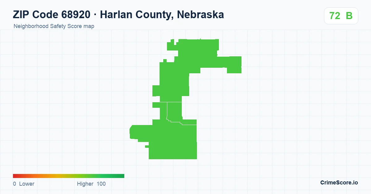 ZIP Code 68920 in Harlan County, Nebraska neighborhood Safety Score map