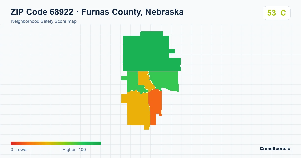 ZIP Code 68922 in Furnas County, Nebraska neighborhood Safety Score map