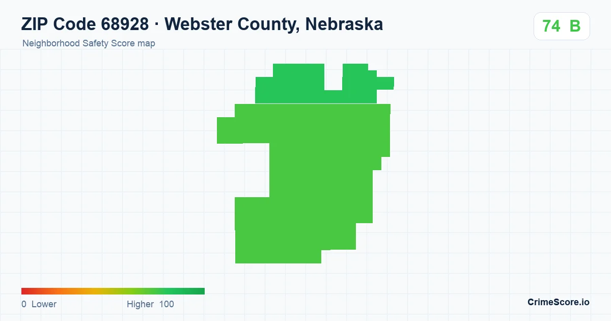 ZIP Code 68928 in Webster County, Nebraska neighborhood Safety Score map