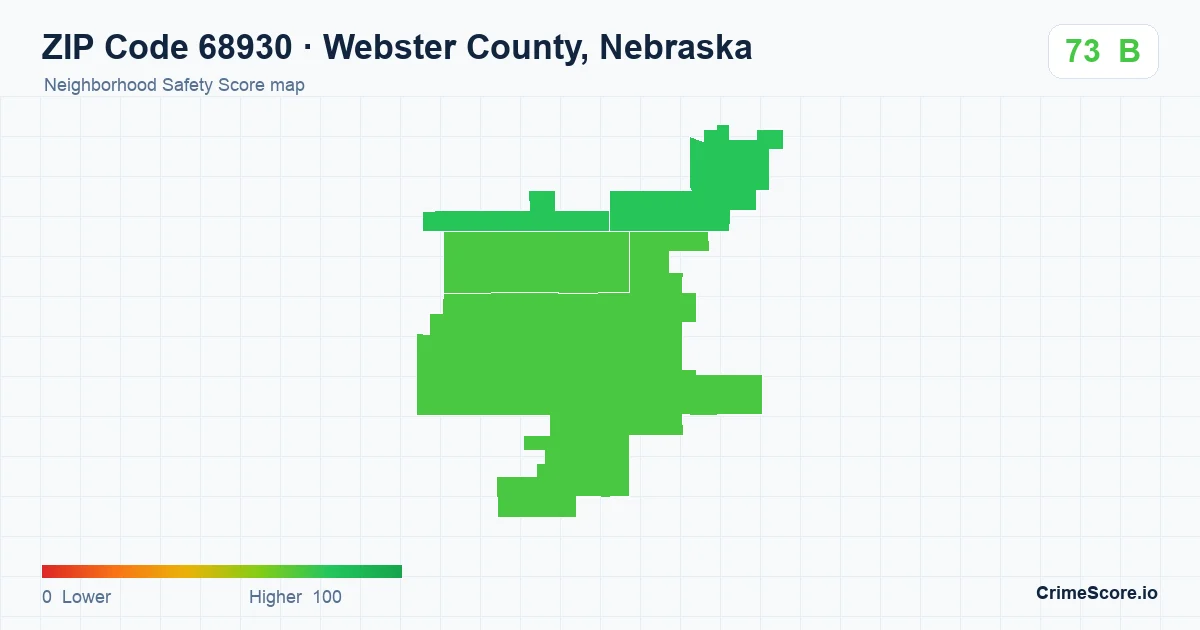 ZIP Code 68930 in Webster County, Nebraska neighborhood Safety Score map