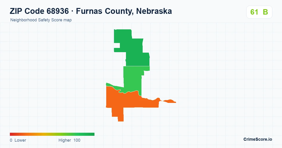 ZIP Code 68936 in Furnas County, Nebraska neighborhood Safety Score map
