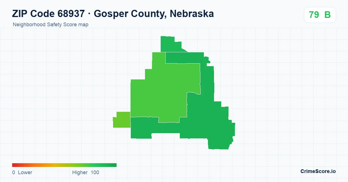 ZIP Code 68937 in Gosper County, Nebraska neighborhood Safety Score map