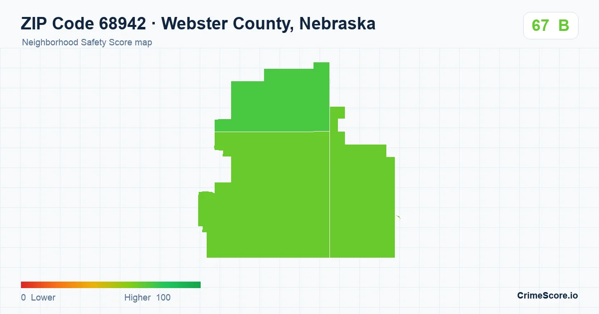 ZIP Code 68942 in Webster County, Nebraska neighborhood Safety Score map