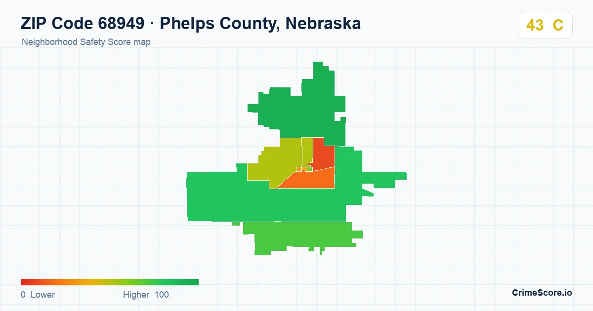 ZIP Code 68949 in Phelps County, Nebraska neighborhood Safety Score map