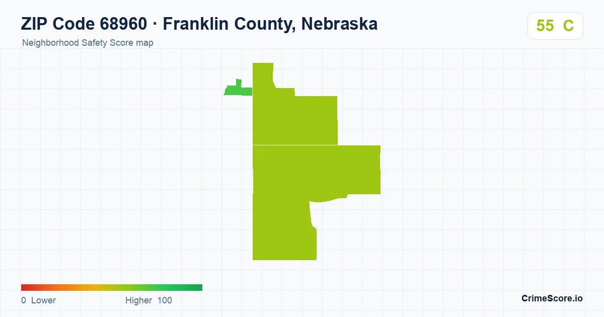 ZIP Code 68960 in Franklin County, Nebraska neighborhood Safety Score map