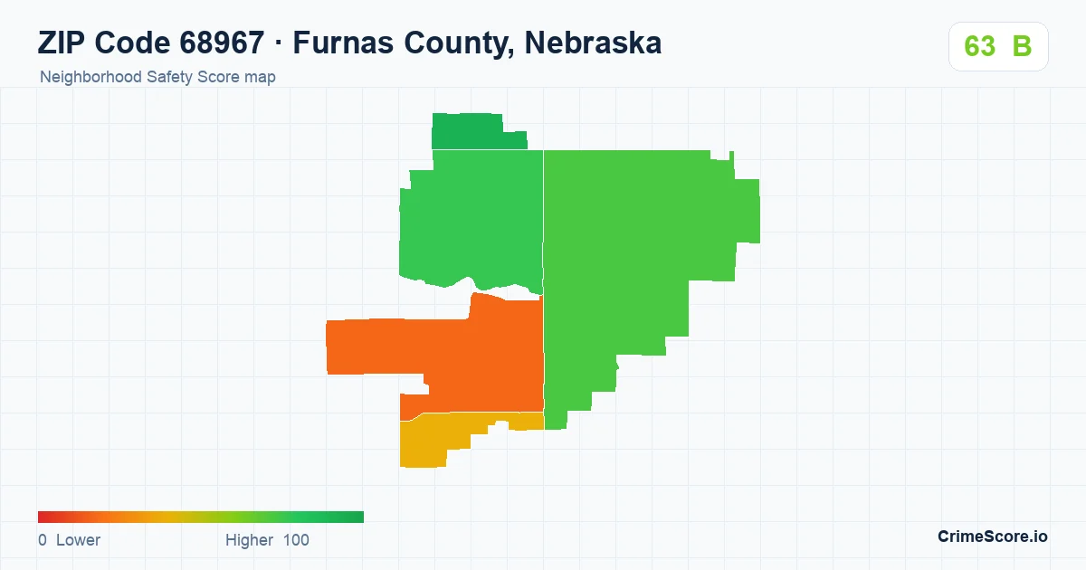 ZIP Code 68967 in Furnas County, Nebraska neighborhood Safety Score map