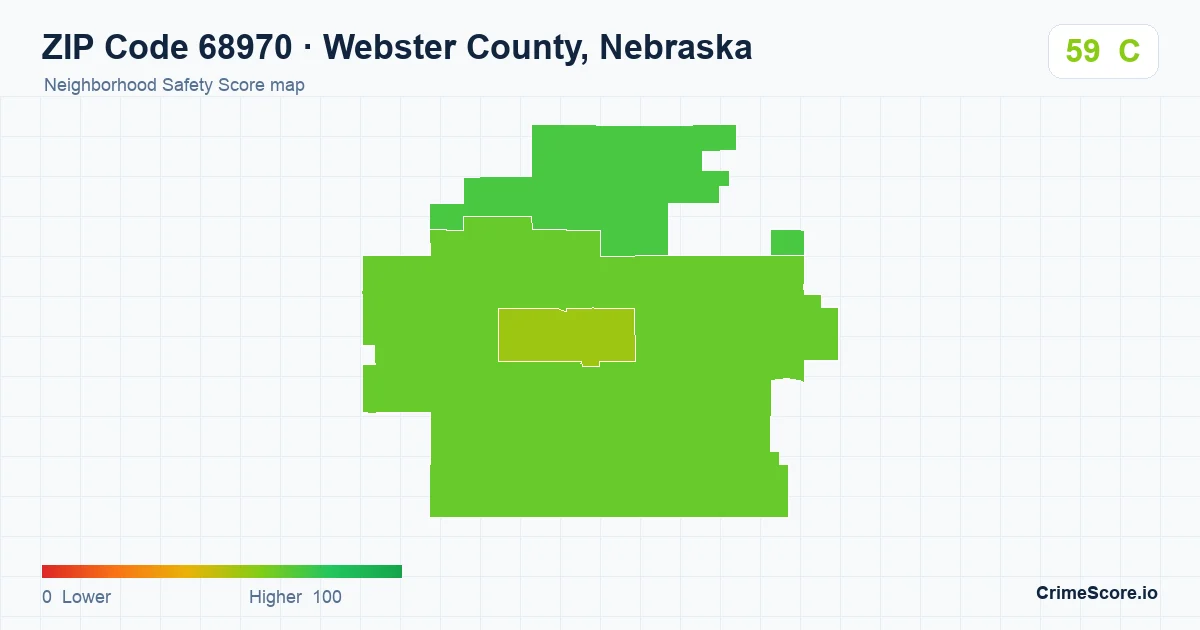 ZIP Code 68970 in Webster County, Nebraska neighborhood Safety Score map
