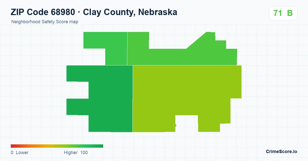 ZIP Code 68980 in Clay County, Nebraska neighborhood Safety Score map