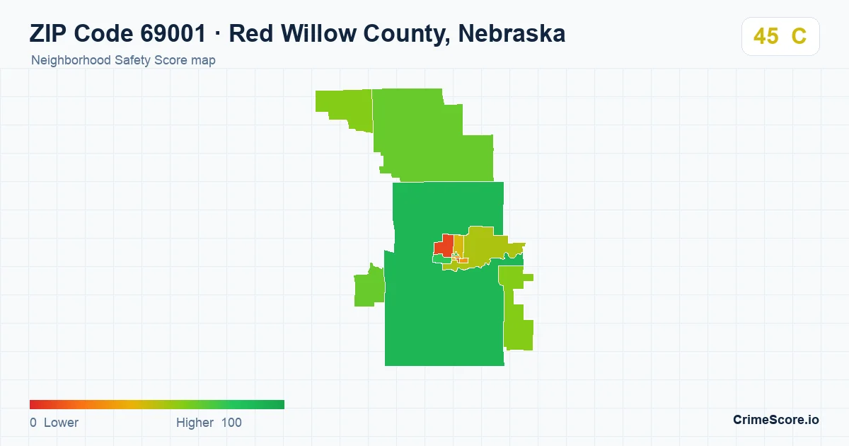 ZIP Code 69001 in Red Willow County, Nebraska neighborhood Safety Score map