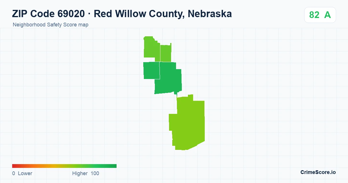 ZIP Code 69020 in Red Willow County, Nebraska neighborhood Safety Score map