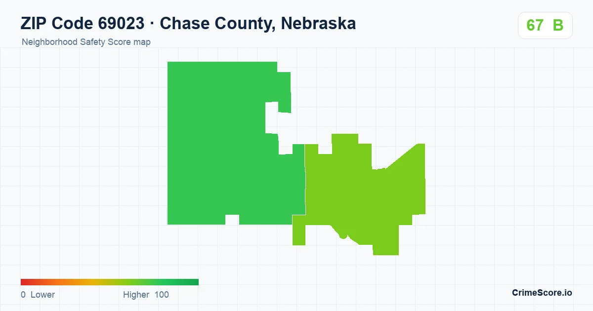 ZIP Code 69023 in Chase County, Nebraska neighborhood Safety Score map