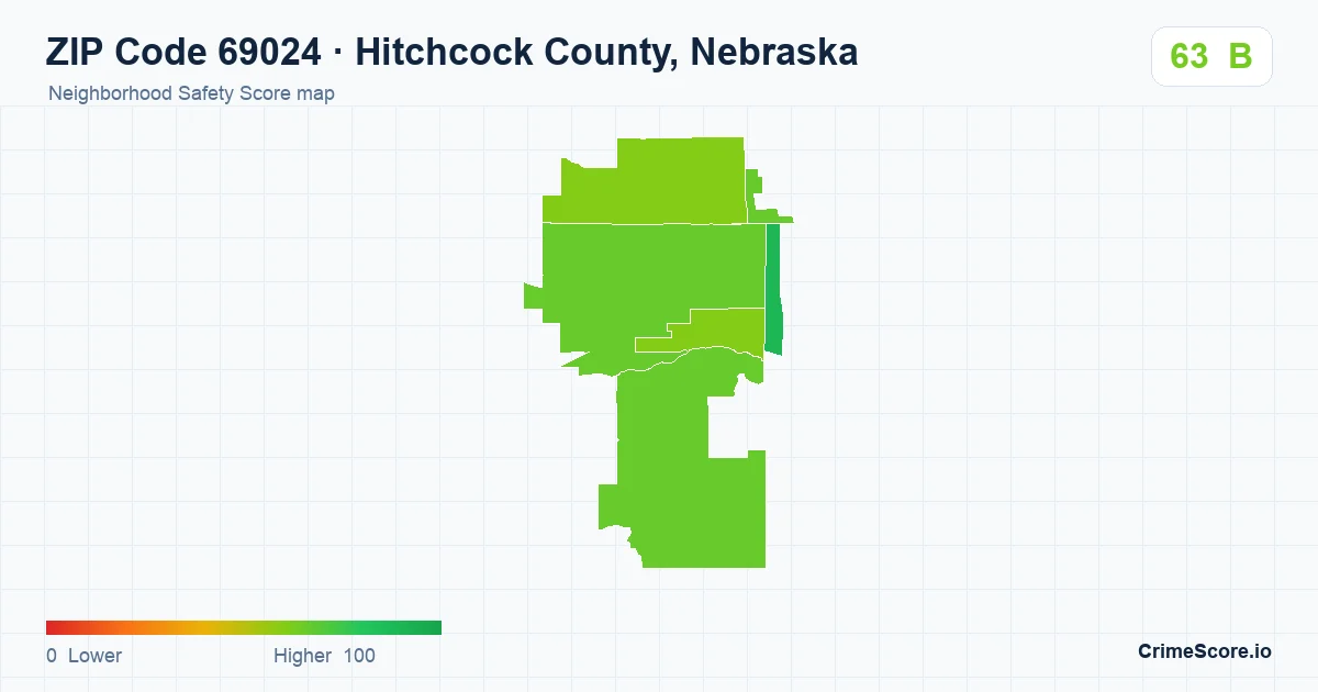 ZIP Code 69024 in Hitchcock County, Nebraska neighborhood Safety Score map
