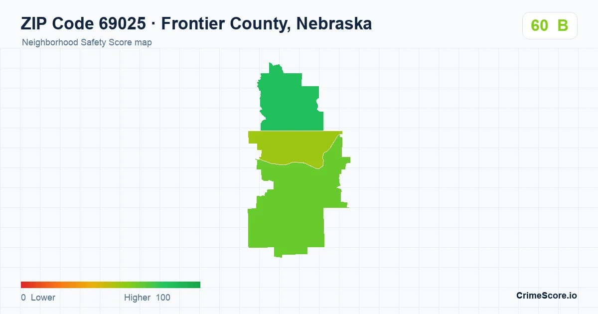ZIP Code 69025 in Frontier County, Nebraska neighborhood Safety Score map