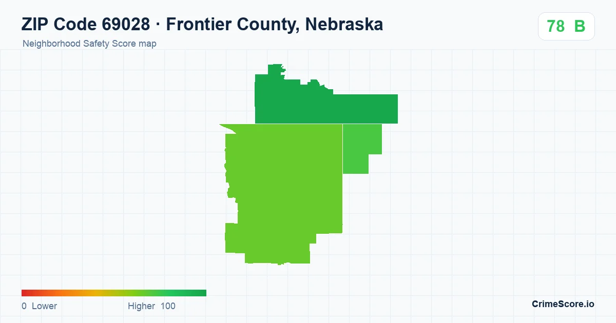 ZIP Code 69028 in Frontier County, Nebraska neighborhood Safety Score map