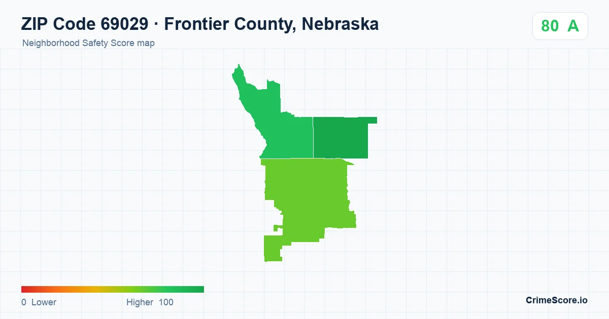 ZIP Code 69029 in Frontier County, Nebraska neighborhood Safety Score map