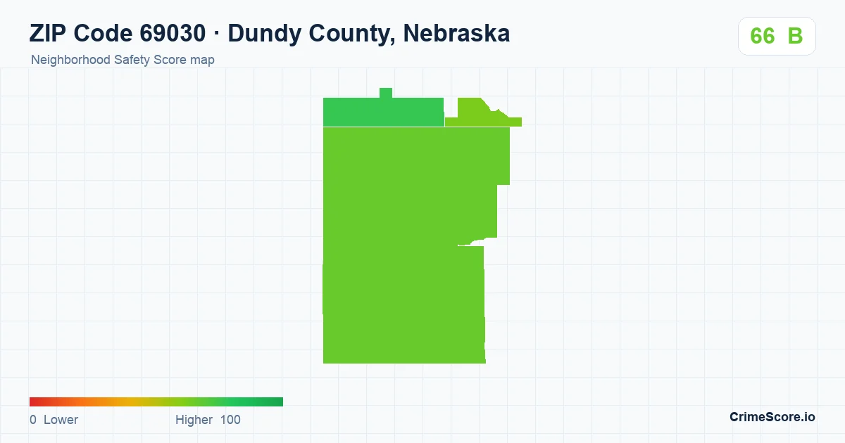 ZIP Code 69030 in Dundy County, Nebraska neighborhood Safety Score map