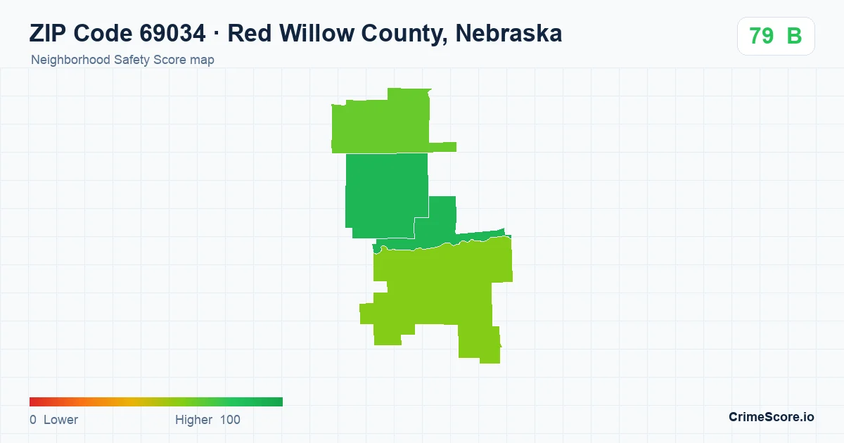 ZIP Code 69034 in Red Willow County, Nebraska neighborhood Safety Score map