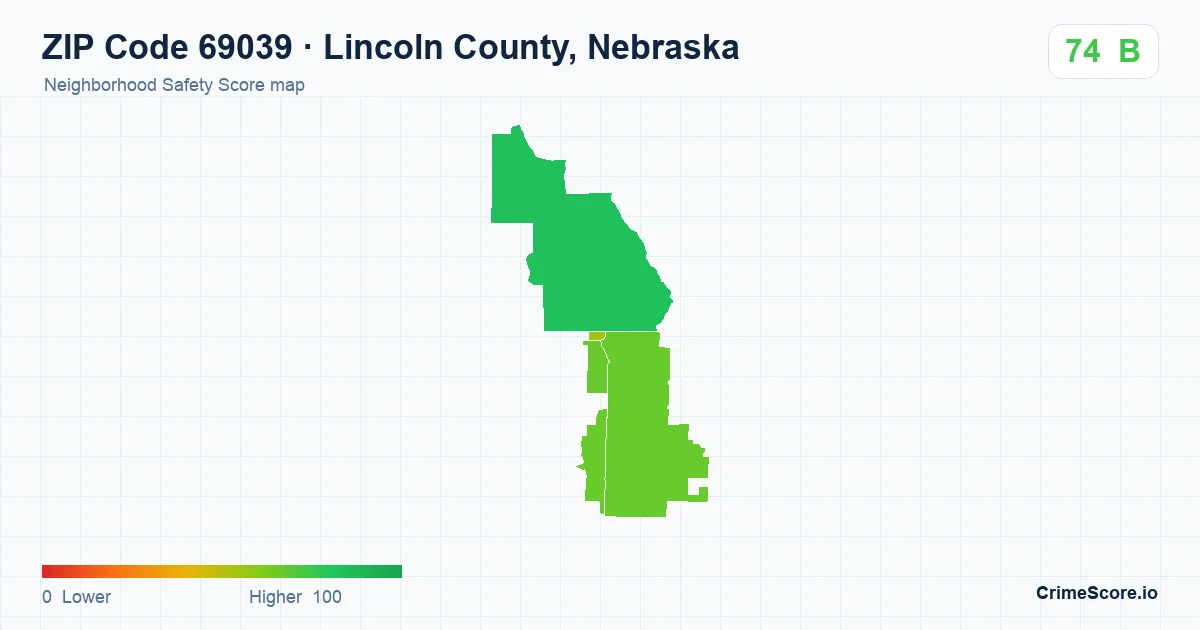 ZIP Code 69039 in Lincoln County, Nebraska neighborhood Safety Score map