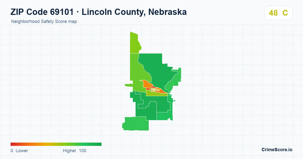 ZIP Code 69101 in Lincoln County, Nebraska neighborhood Safety Score map