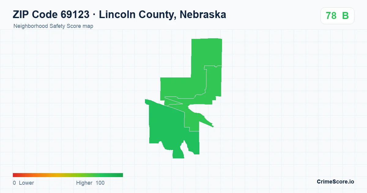 ZIP Code 69123 in Lincoln County, Nebraska neighborhood Safety Score map