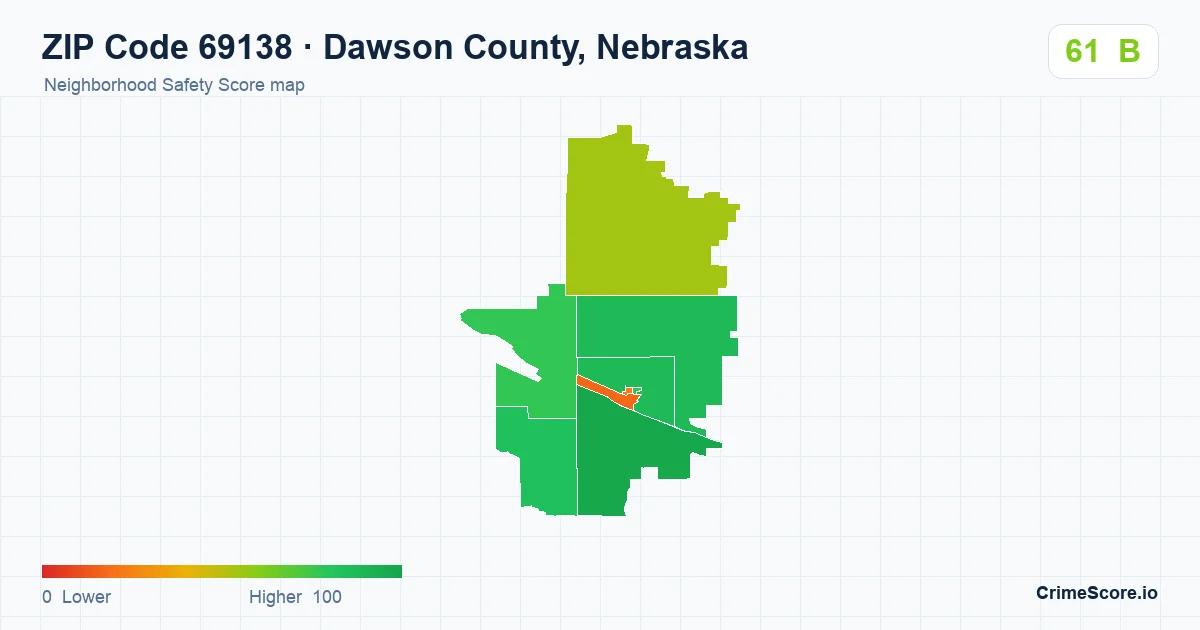 ZIP Code 69138 in Dawson County, Nebraska neighborhood Safety Score map