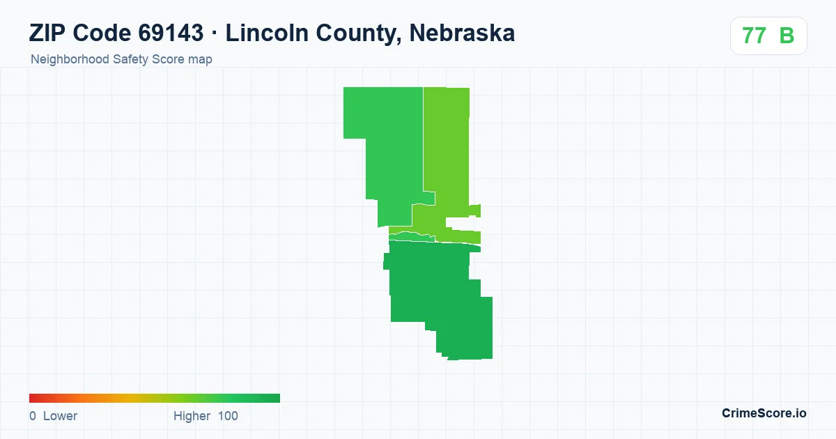 ZIP Code 69143 in Lincoln County, Nebraska neighborhood Safety Score map