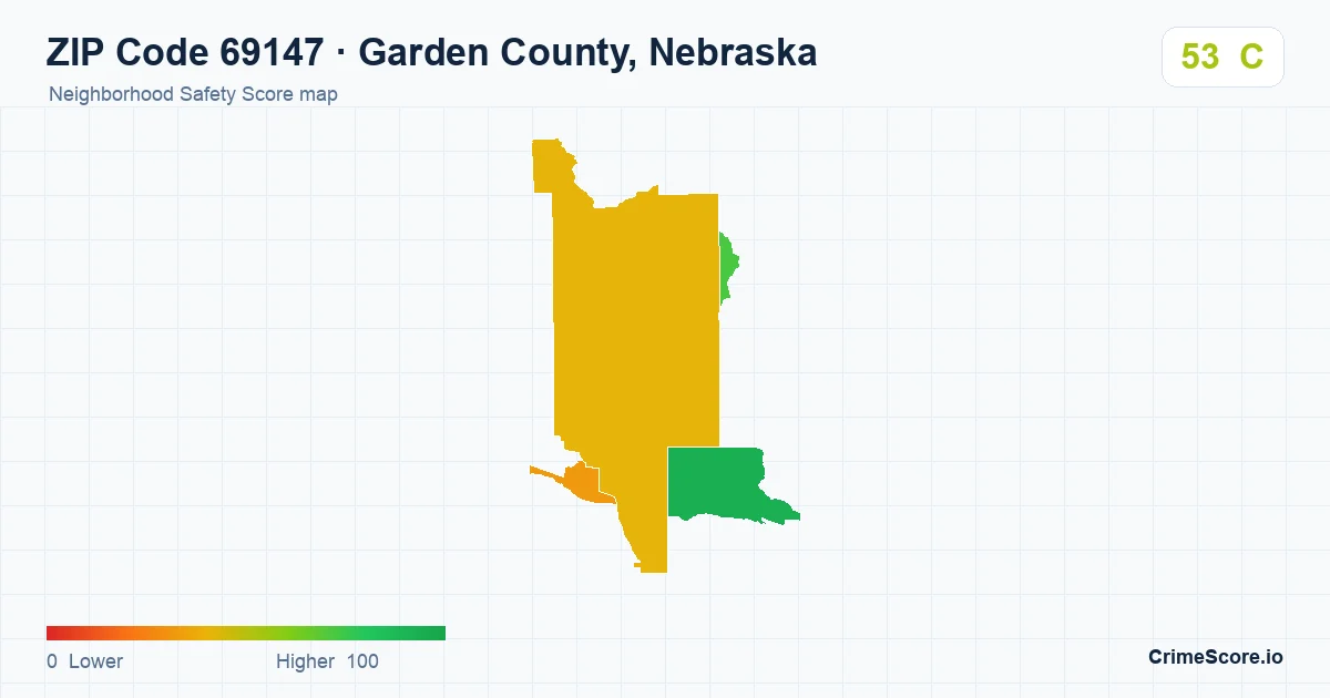 ZIP Code 69147 in Garden County, Nebraska neighborhood Safety Score map
